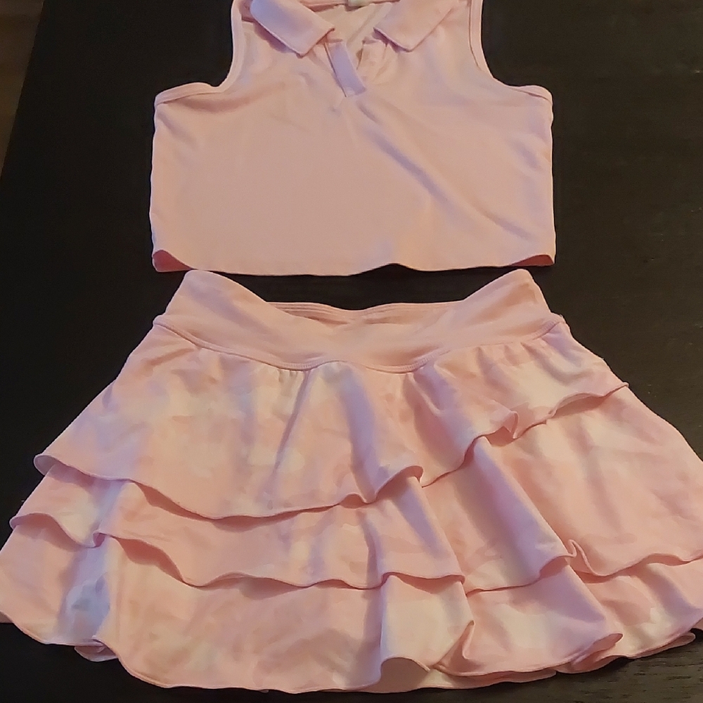 Girls Pink Ruffled Skirt and Top Set size large (10/12) by 90 degrees